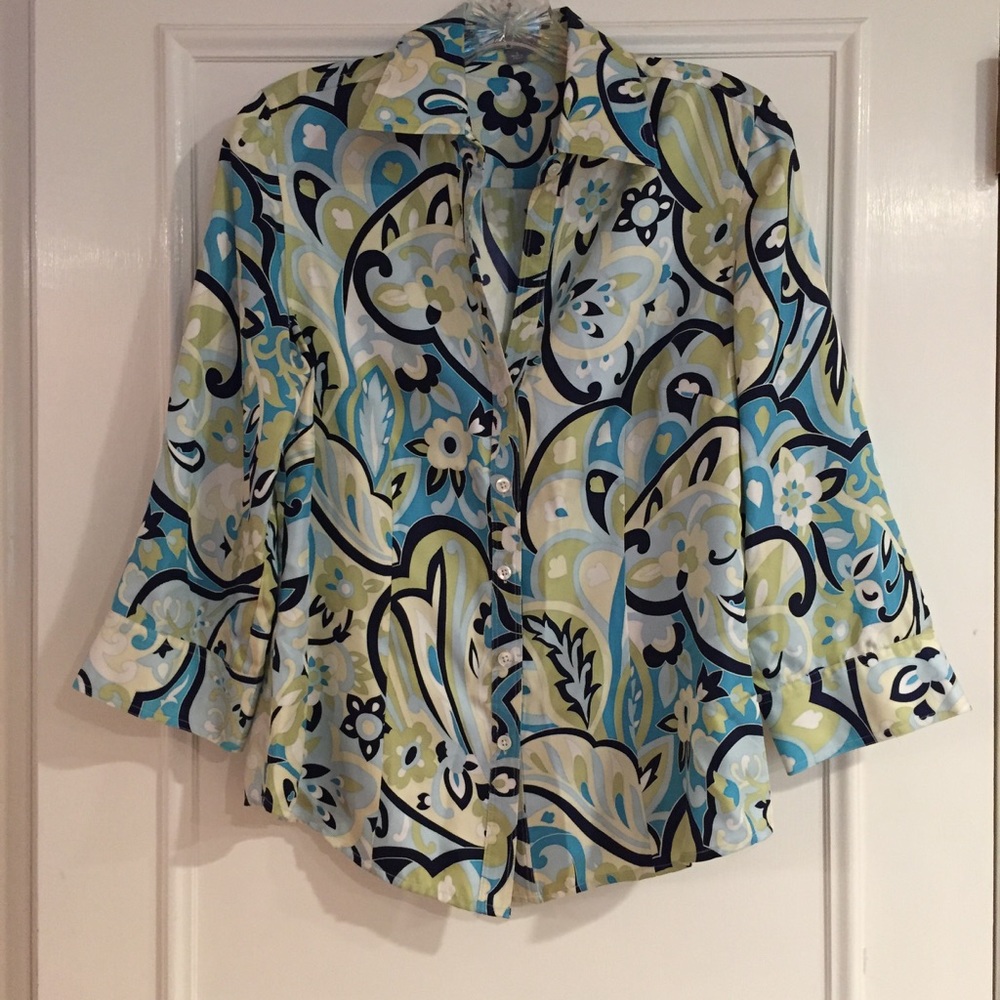 Retro print Ann Taylor Button up Blouse